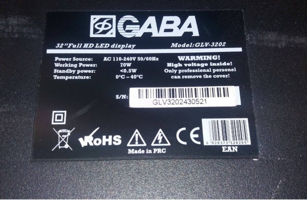 GABA Glv-3202 LED LCD tv hibs trtt alkatrsznek