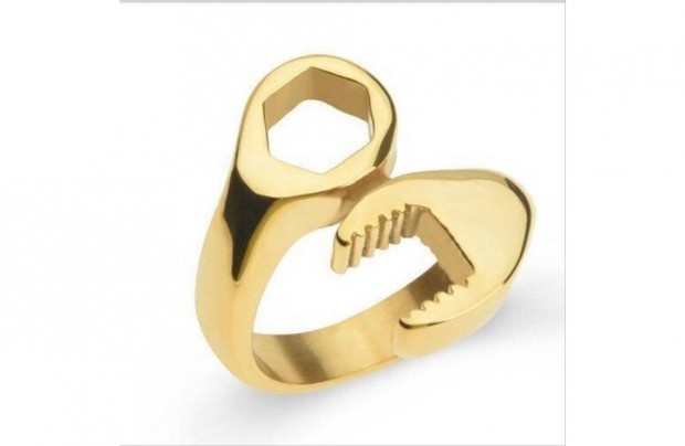 GYR70 - Szerelő kulcs mintás arany színű acél gyűrű