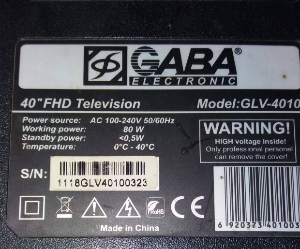 Gaba 40" tv Glv-4010 LED LCD tv hibás törött alkatrésznek