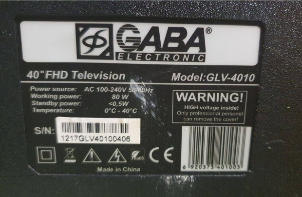 Gaba Glv-4010 LED LCD tv alaplap alkatrsznek httr elkelt