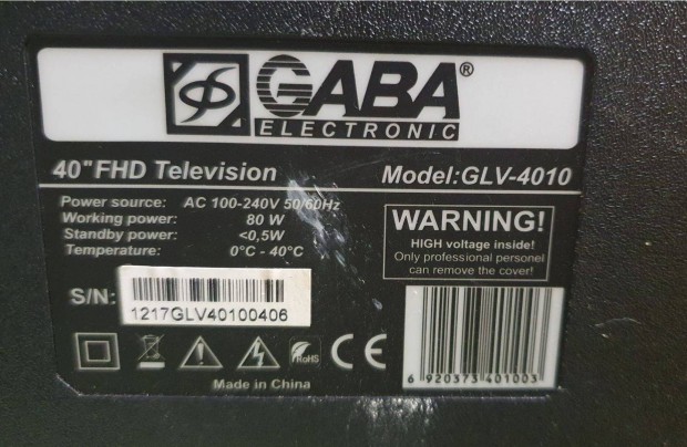 Gaba Glv-4010 LED LCD tv alaplap alkatrsznek httr elkelt