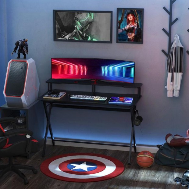 Gamer rasztal jtkasztal fejhallgat tartval 120x60x90 cm fekete