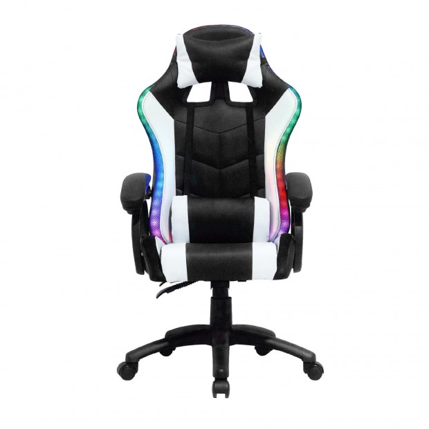 Gamer szék fehér - fekete Combat RGB LED