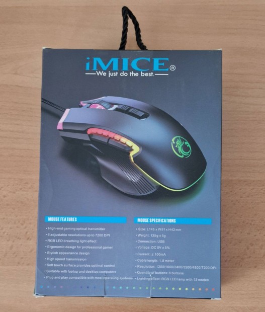 Gaming eg�r Mouse 7200 DPI 8 gombos RGB vil�g�t�s vezet�kes