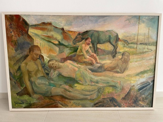 Gebauer Ernő férifak munka után akt Pécs életkép tájkép festmény