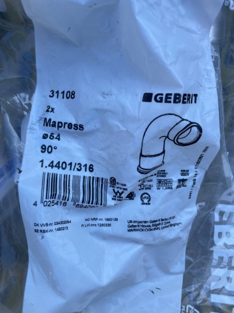 Geberit Mapress rozsdamentes idomok 18-22-28-35-42-54 mretekben