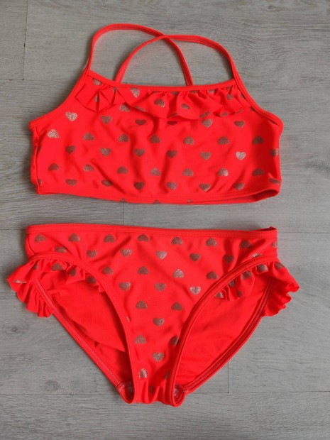 George narancs színű, szivecskés bikini, fürdőruha - 10-11 év, 140-146