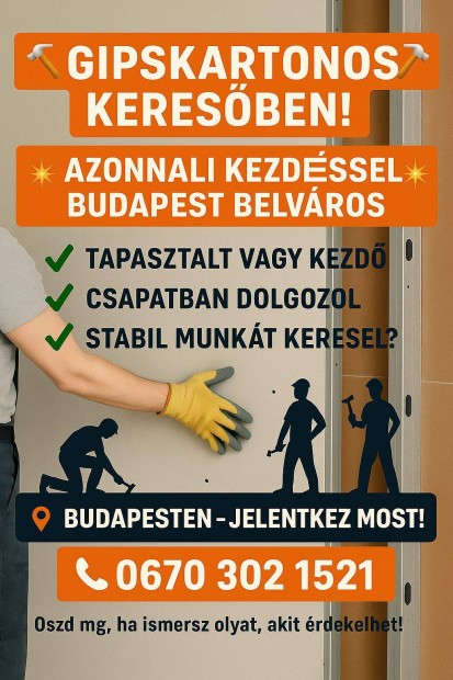 Gipszkartonos munka, azonnali kezdéssel!