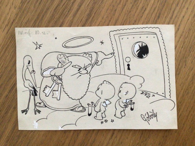 Gbly Sndor eredeti karikatra rajza a Szabad Szj c. lapba 11,5 x 1