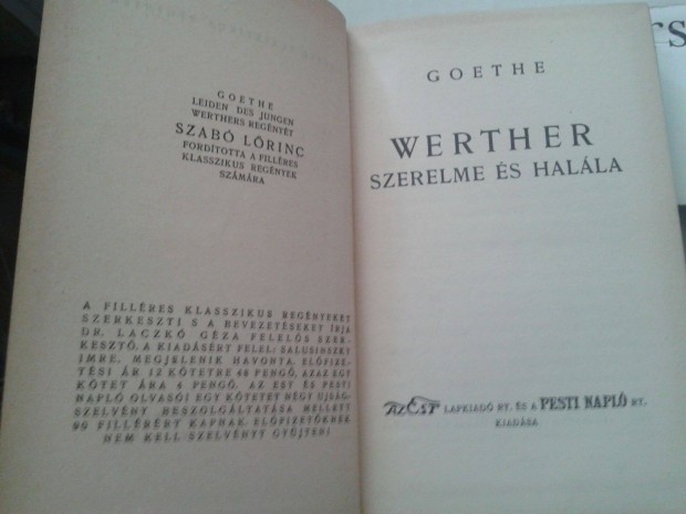Goethe: Werther szerelme s halla