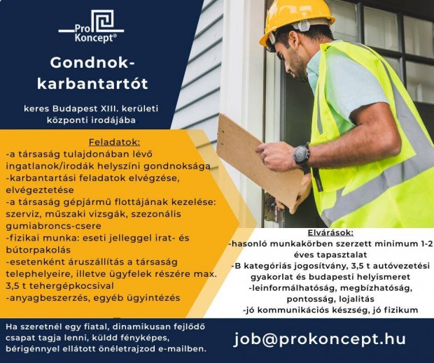 Gondnok-karbantartót keresünk építőipari céghez