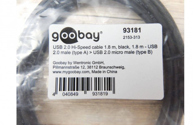 Goobay USB 2.0 Microusb 2.0 adatkbel 1,8m fekete j!