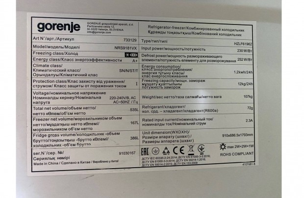 Gorenje Nrs9181Vx Side-by-side ht elad