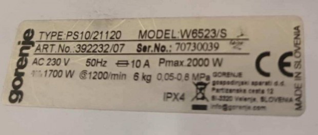 Gorenje Senzocare mosógép vezérlőpanel eladó!