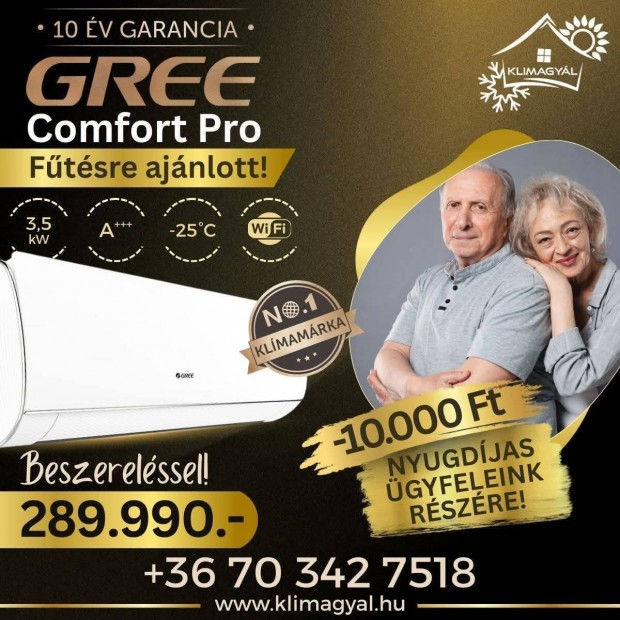 Gree Comfort Pro 3,5kW Cseppt�lca Karterf�t�s Beszerel�ssel!