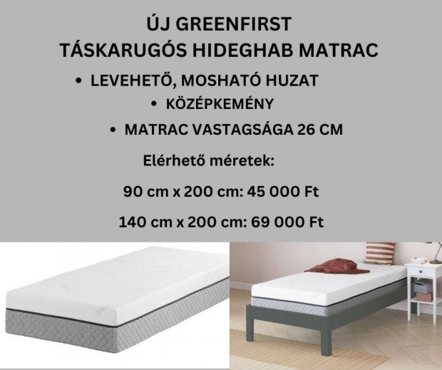 Greenfirst matrac 140x200, 90x200-as mretben