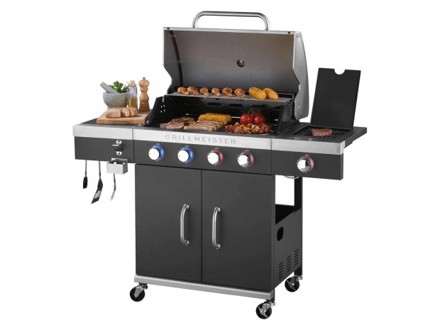 Grillmeister gázgrill, 4 plus 1 égős, 19,7 kW, 4 főzőzónával