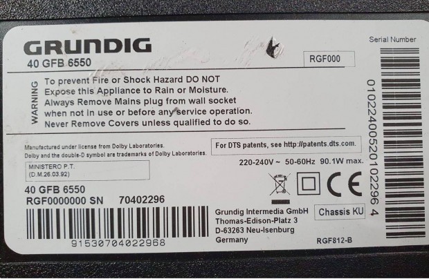 Grundig 40GFB6550 LED tv panelek alkatrsznek