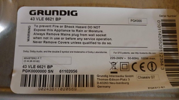 Grundig 43VLE6621BP smart LED LCD tv panelek alkatrsznek 6870C-0532A