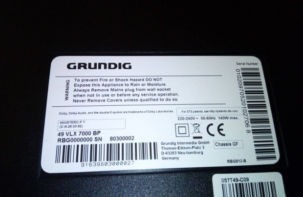 Grundig 49Vlx7000 UHD TV trtt kijelzvel