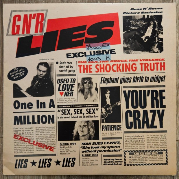 Guns N' Roses G N' R Lies bakelit lemez, hanglemez LP (1003)