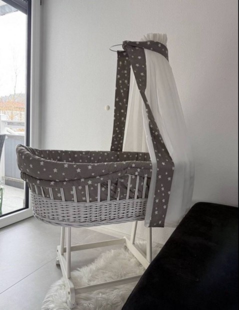 Gurulós mózeskosár unisex fiú - lány baldachinnal, matraccal