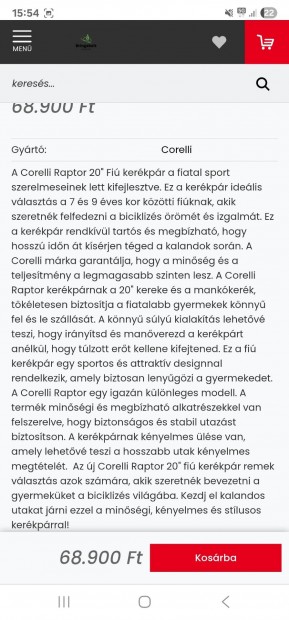 Gyermek kerékpár Corelli Raptor