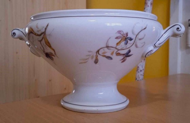 Gyönyörű antik asztalközép, kínáló Láng Mihály porcelánfestó
