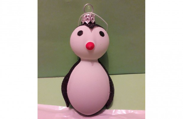 Gyönyörű extra üveg figurális pingvin karácsonyfadísz csiptető hibátla