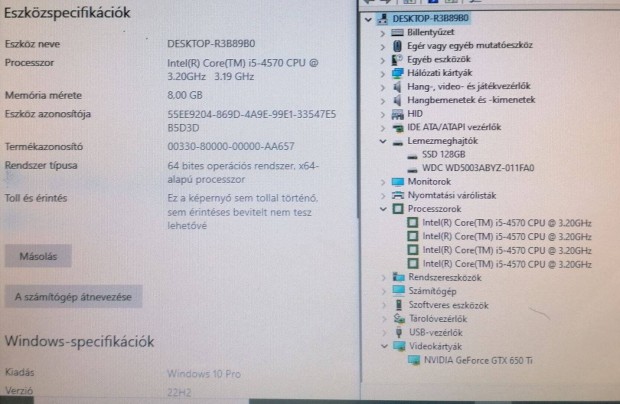 Gyors Intel i5 szmtgp, 8GB, Gtx650Ti, SSD+HDD, USB 3.0, WIN10