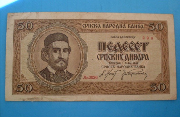 Gyjtknek 1942-es Szerbia 50 Dinr paprpnz elad