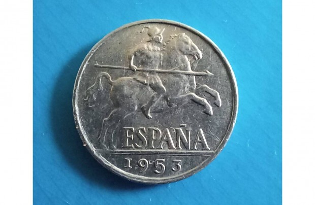 Gyűjtőknek szép 1953-as Spanyolország 10 Centimos pénzérme eladó