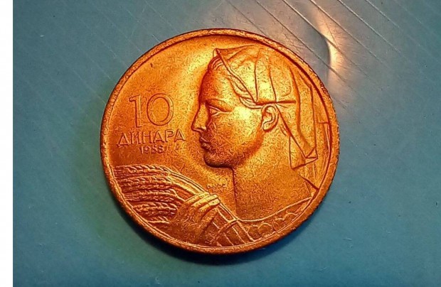 Gyűjtőknek szép 1955-ös Jugoszlávia 10 Dinár pénzérme eladó