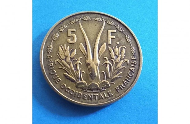 Gyűjtőknek szép 1956-os Francia-Nyugat-Afrika 5 Frank pénzérme eladó