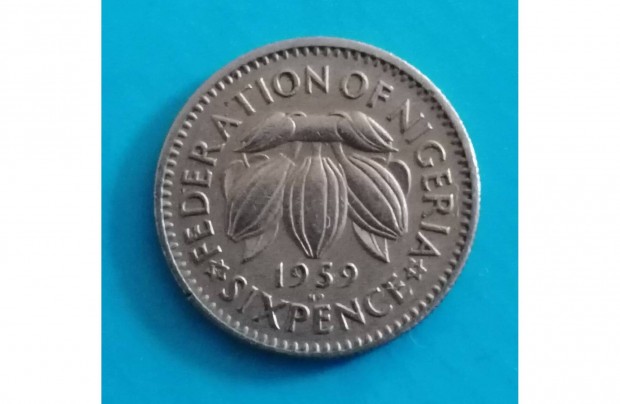 Gyűjtőknek szép 1959-es Nigéria 6 Pence pénzérme eladó