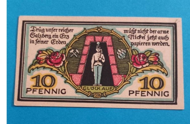 Gyűjtőknek szép, hajtatlan 1920-as Németország 10 Pfennig papírpénz