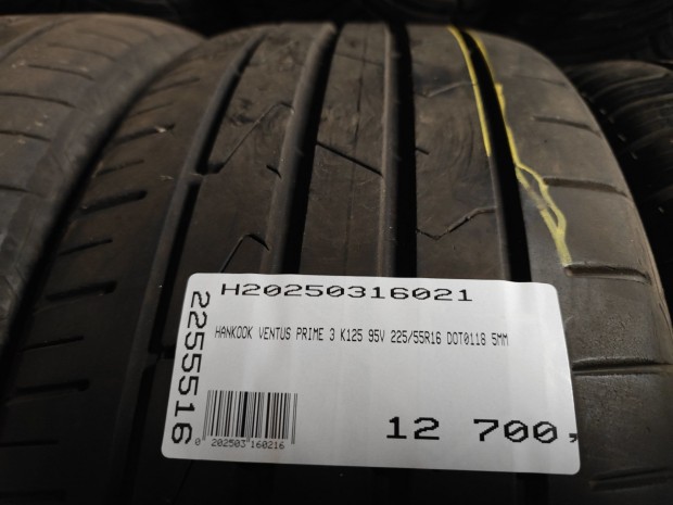 HANKOOK VENTUS PRIME 3 K125 95V 225/55R16 DOT0118 5MM HASZNÁLT GUMI V