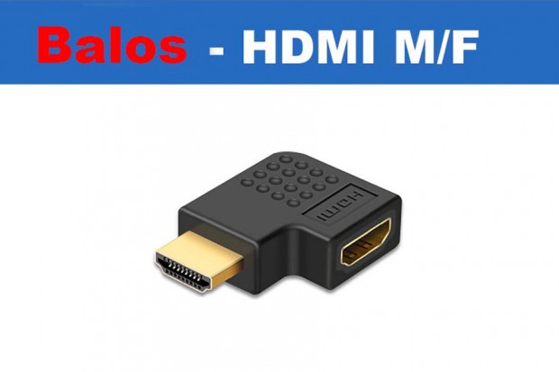 HDMI knyk adapter, HDMI dug - HDMI aljzat 90, aranyozott, fekete,