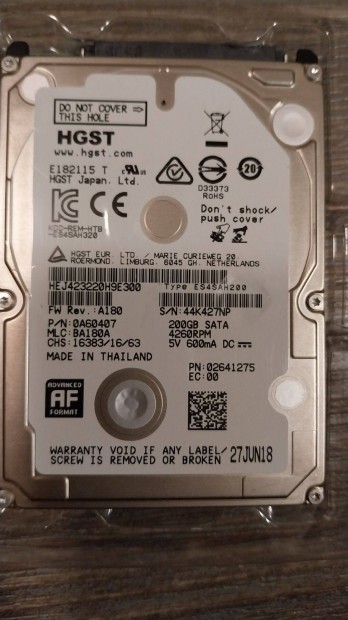 HGST 200GB SATA merevlemez