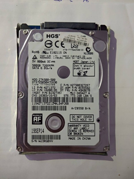 HGST 500GB 7200 Laptop merevlemez