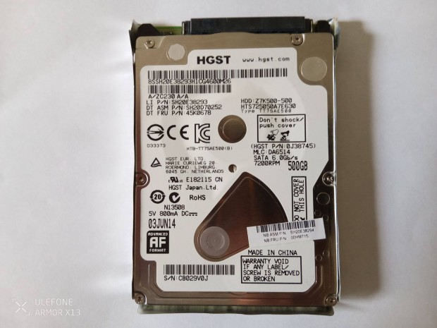 HGST Laptop Merevlemez 500GB /2014-es/