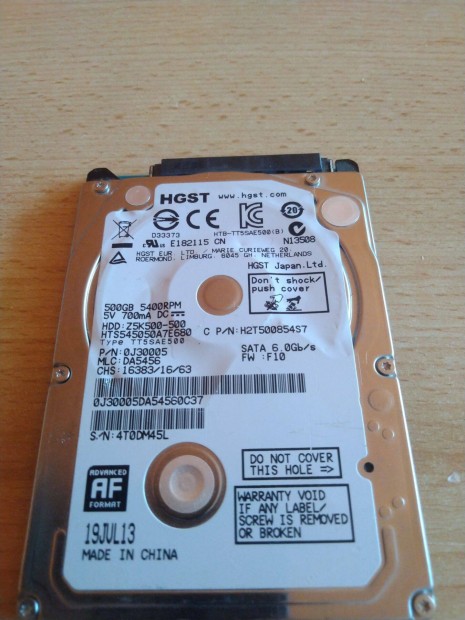 HGST Notebook HDD 500GB trhely kapacitssal