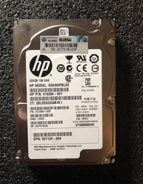 HP 300GB 10K SAS szerver HDD