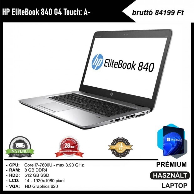 HP Elitebook 840 G4 rintkpernys laptop (i7; 8 GB DDR4; 14")