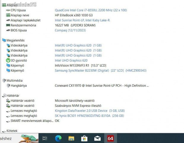 HP Elitebook X360 1030 g3 16GB Rammal!!! Ritka mert i7 8.gen