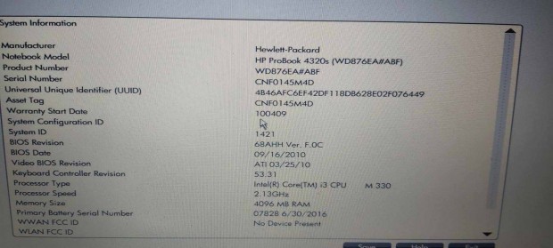 HP probook 4320s core i3 laptop hinyosan elad. alkatrsznek vagy ak
