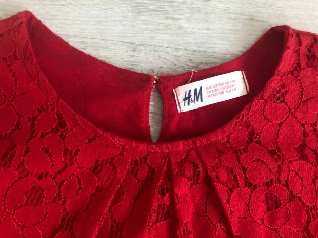 H&M újszerű piros csipkés anyagú alkalmi ruha - 122-128, 6-8 év