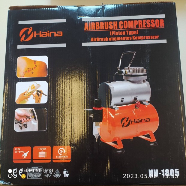 Haina airbrush mini olajmentes kompresszor 1100W 3liter NH-1805