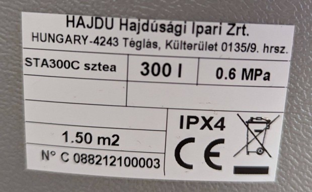 Hajdu STA 300C Sztea 1 Hcserls trol,bojler 300 literes
