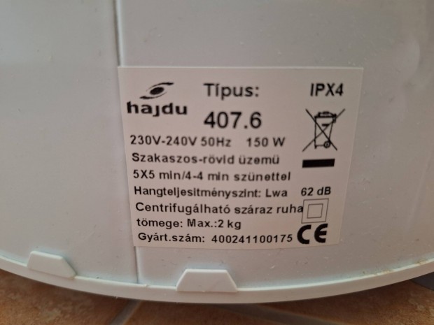 Hajd centrifuga 407,6. jszer llapotban!